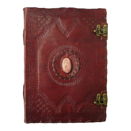 LEATHER BOUND JOURNAL- LARGE - 1 STONE WITH CLASP
